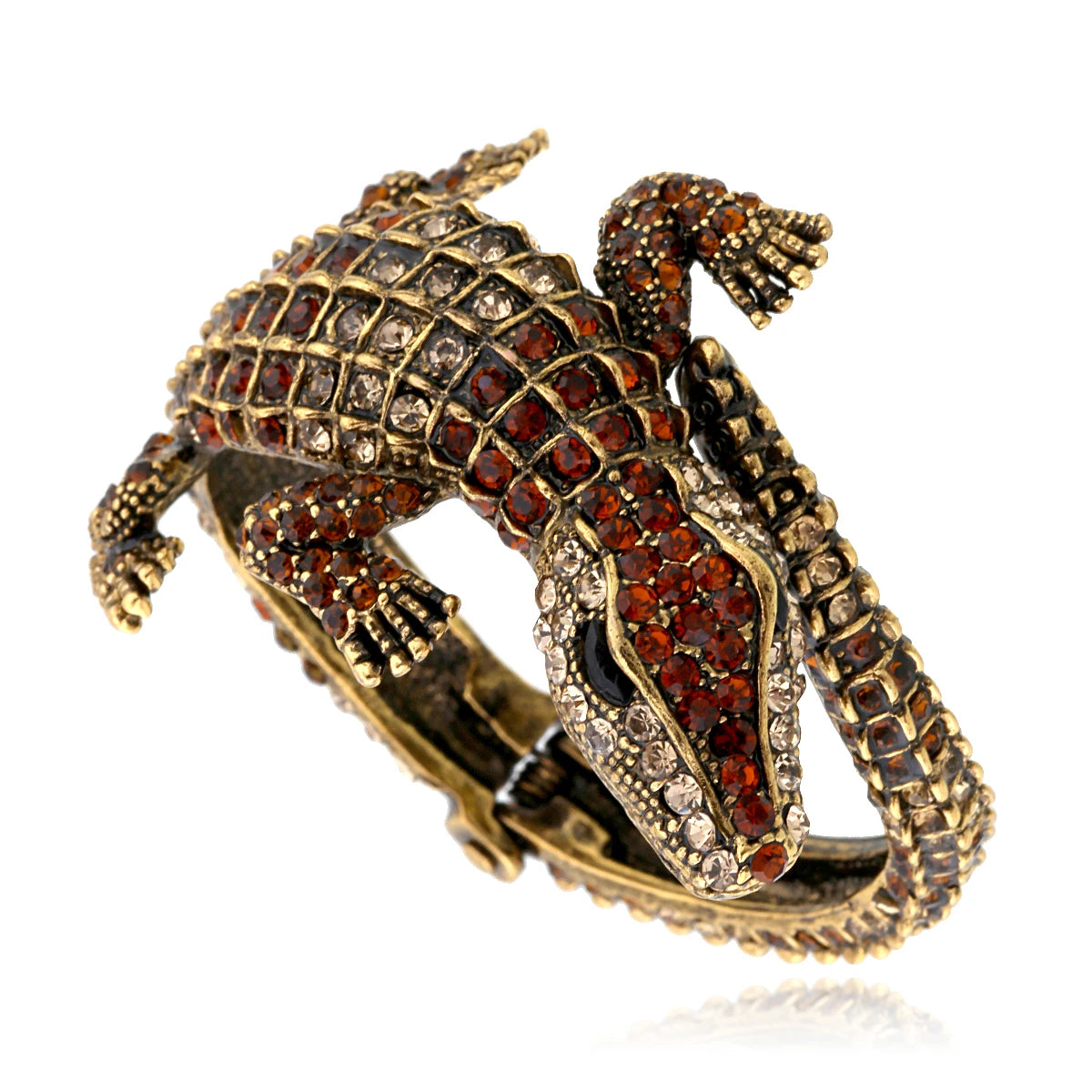 Vintage Crocodile Rhinestone Cuff Bracelet for Women