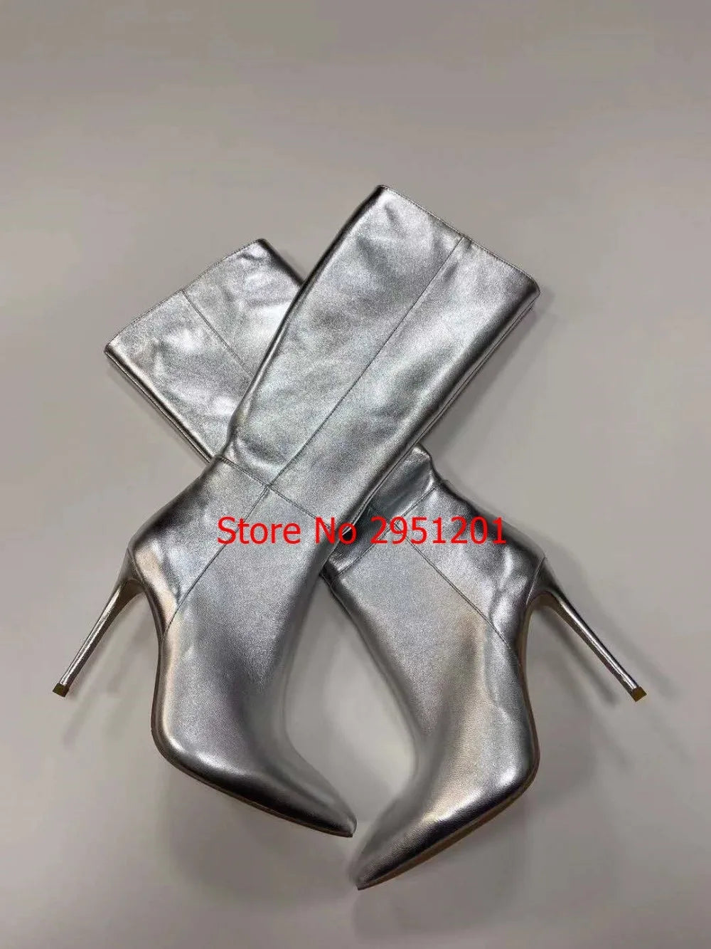 Silver Crystal Square Knee High Boots