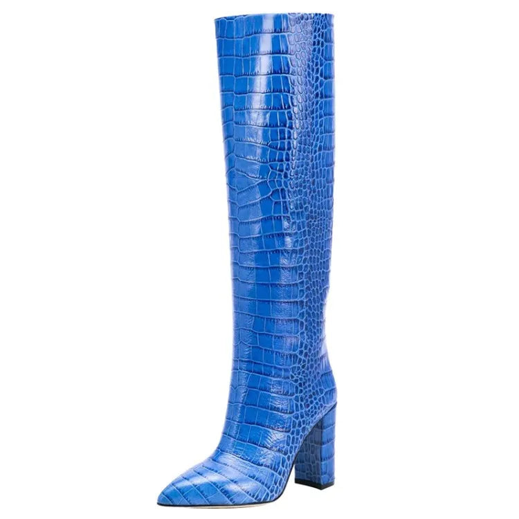 Pointed Toe Slip On Leather Knee High Boots for Women