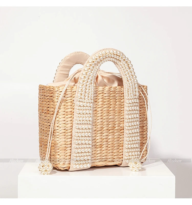 Delicate Handwoven Beaded Straw Tote Bag for Women