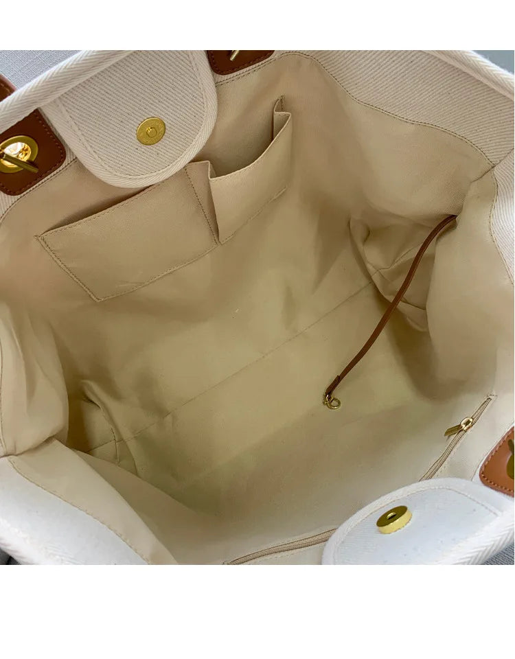 New Women Tote Bag Fashion Canvas Large Handbag Chains Genuine Leather Shoulder Bags Ladies Big Messenger Bag Shopping Bag
