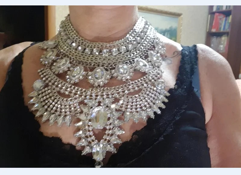 Chunky Crystal Rhinestone Statement Bib Necklace for Women