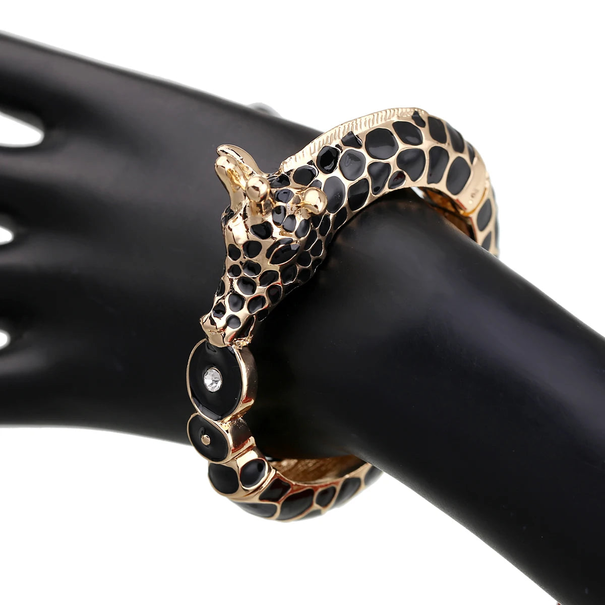 Gold Plated Zebra Enamel Statement Cuff Bracelet for Women