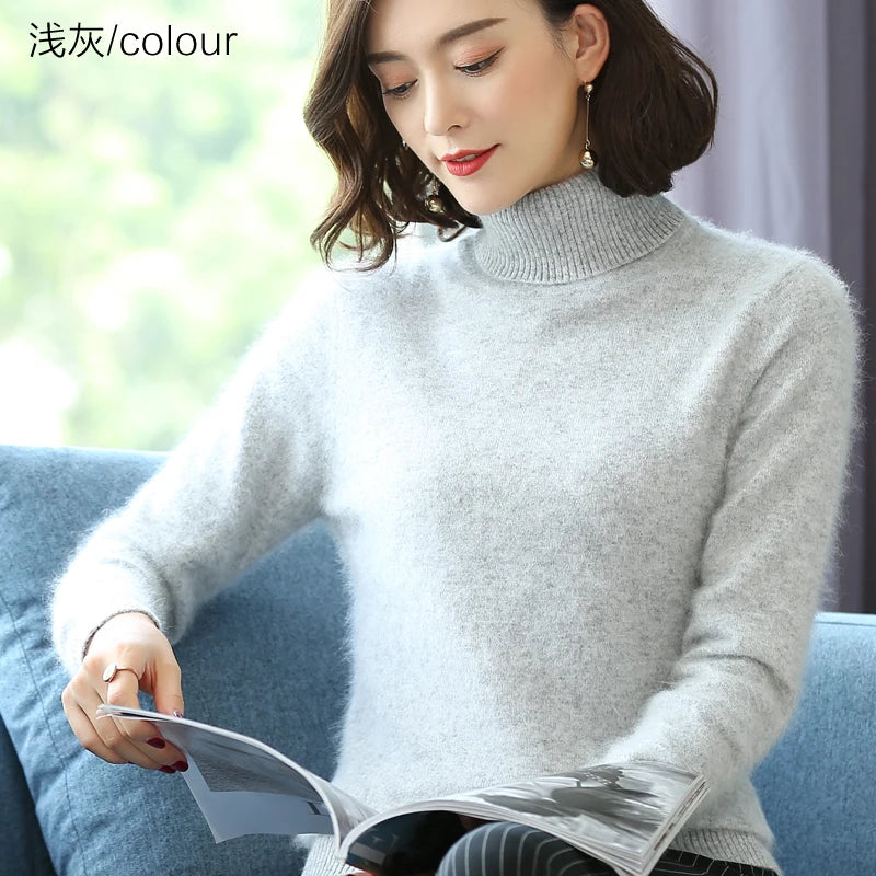 Warm High Collar Heavyweight Knit Pullover Sweater for Women