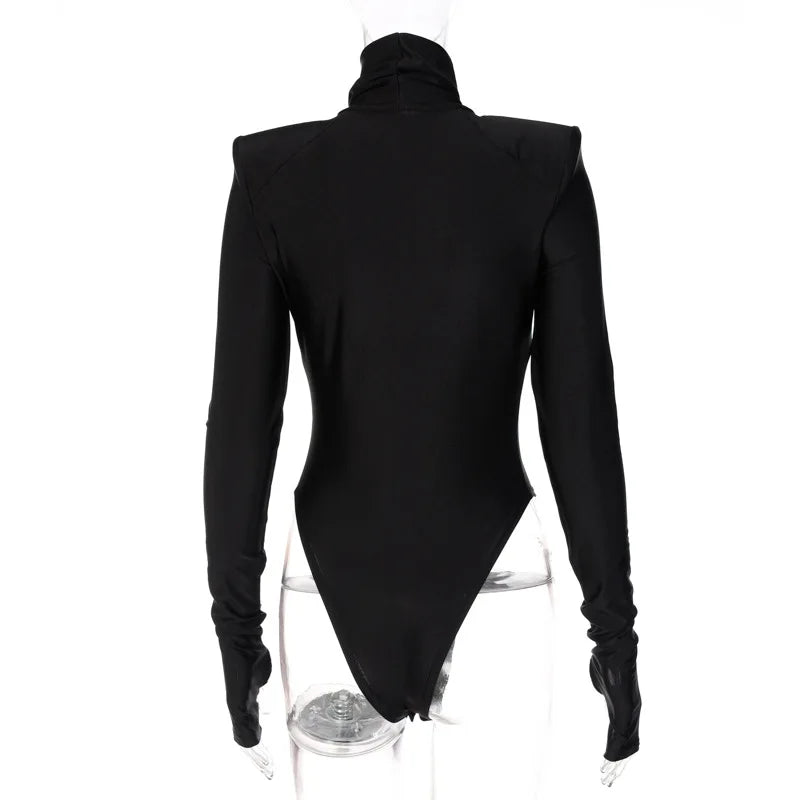 Bodysuit + Shoulder Padded Turtleneck + Winter Glam Club Wear Silhouette With Figure Flattering Fit