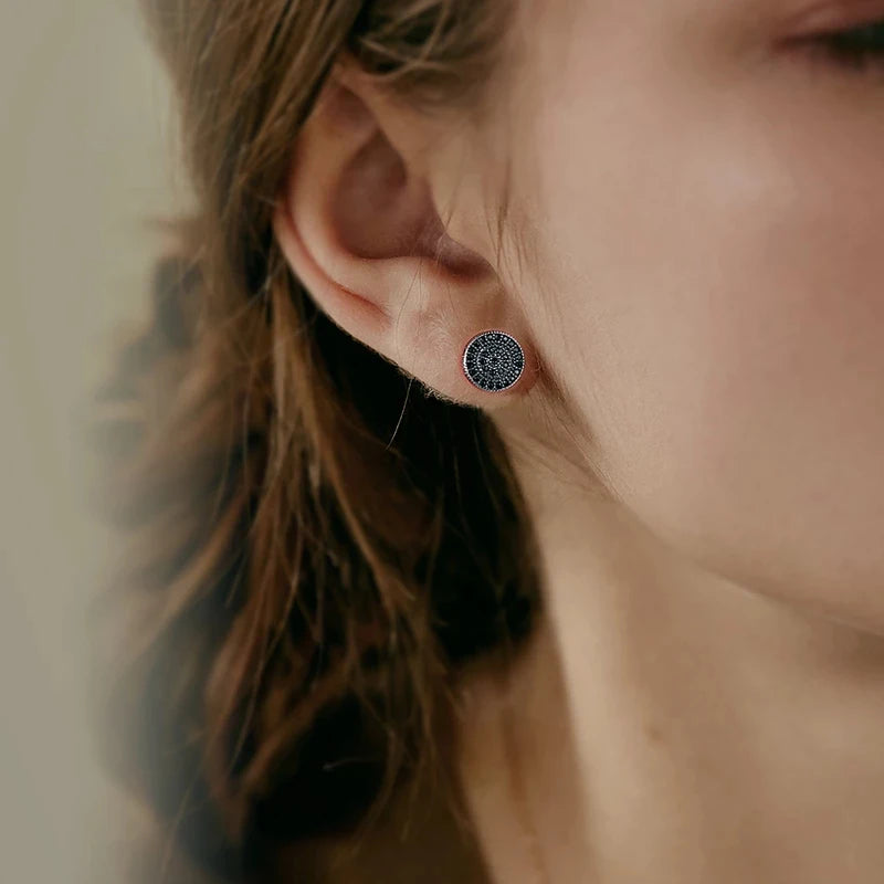 Black Zircon Rose Gold Stud Earrings