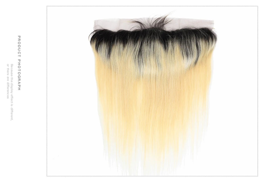 Dark Root Blonde Ombre Straight Hair Bundles With Lace Frontal For Women