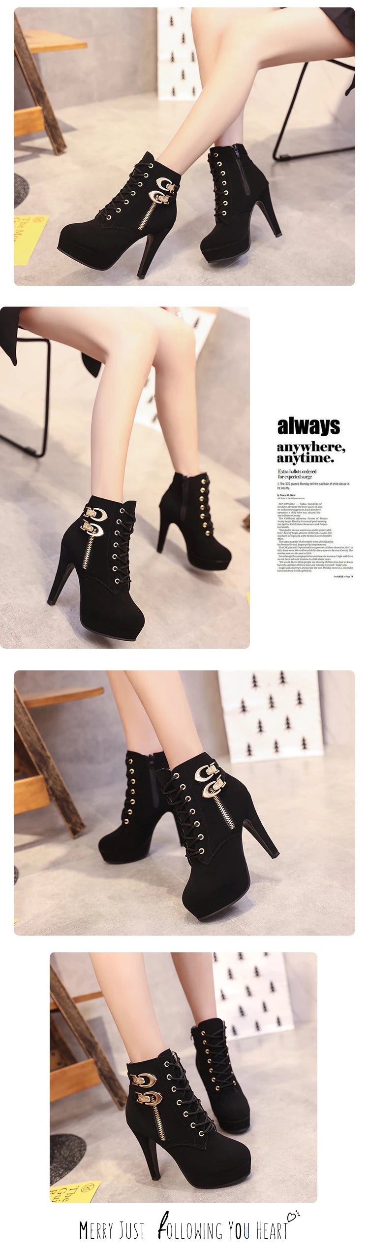 High Heel Platform Buckle Ankle Boots