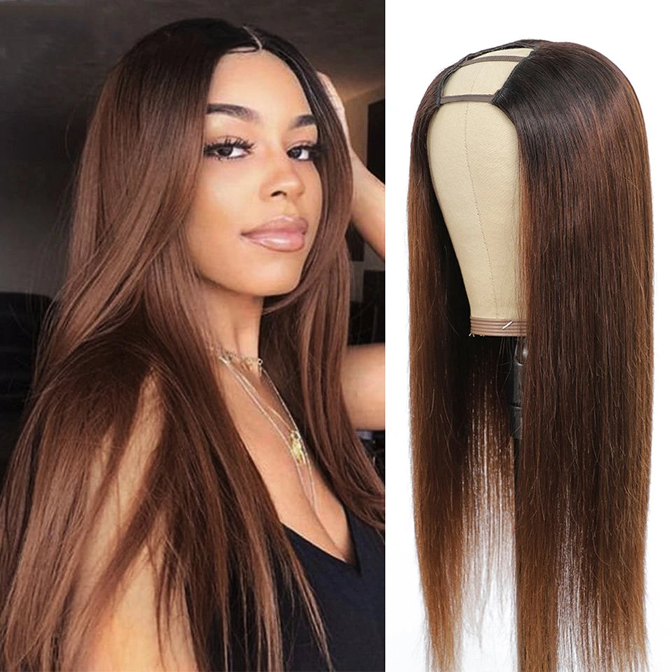 Glueless Honey Blonde V Part Human Hair Wig for Women