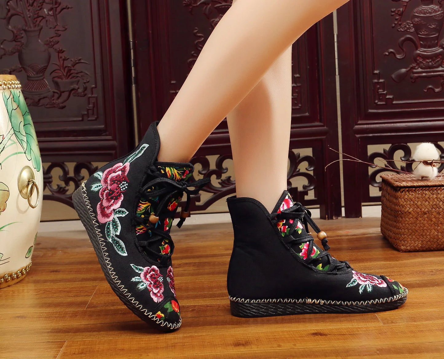 Vintage Floral Canvas Wedge Boot