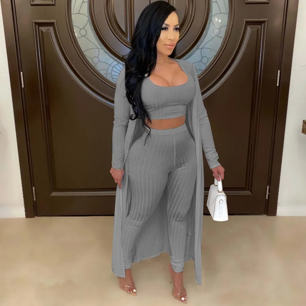 Slim Knit Three Piece Summer Lounge Outfit Set for Women