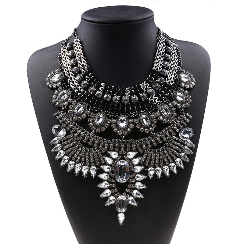 Chunky Crystal Rhinestone Statement Bib Necklace for Women