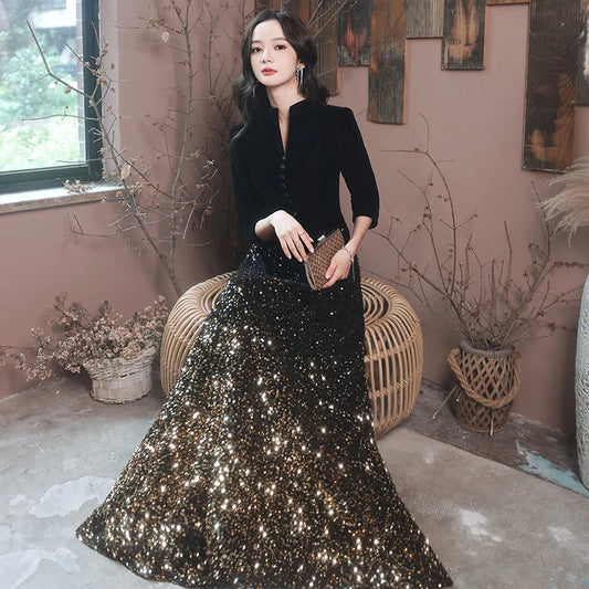 2025 Evening Dresses Elegant Black Sequins Evening Dress Long Plus Size Formal Gowns Shining robe de soiree Customized