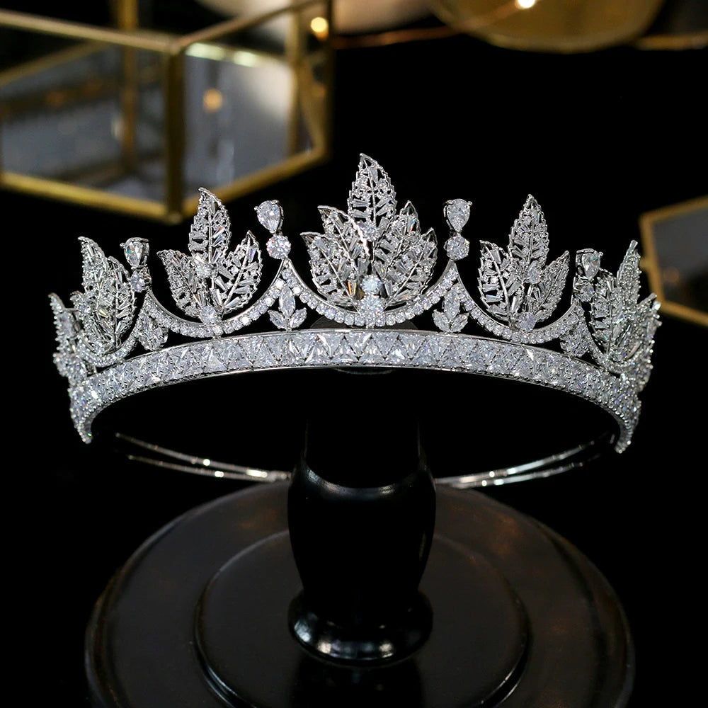 Delicate Leaf Design Crystal Bridal Crown for Women
