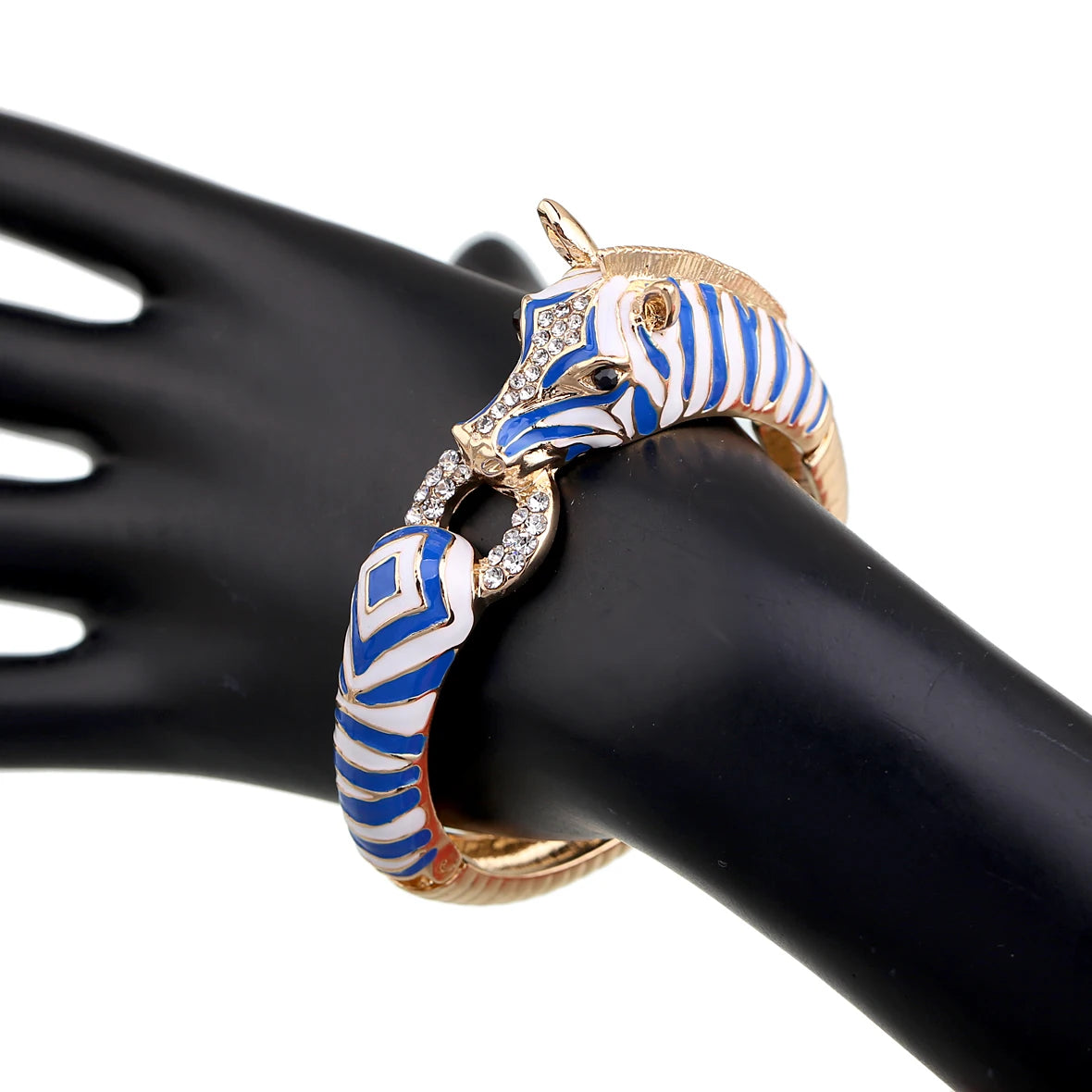 Gold Plated Crystal Zebra Style Cuff Bracelet for Women