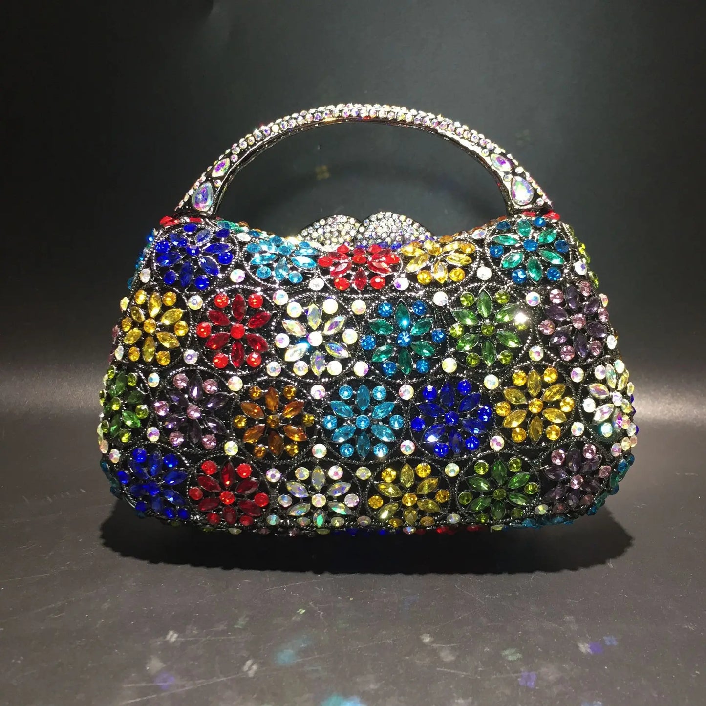 Women Champagne/Blue Color Stone Evening Bags Purses and Handbags Wedding Party Dinner Crystal Flower Clutch Bags Minaudiere Bag