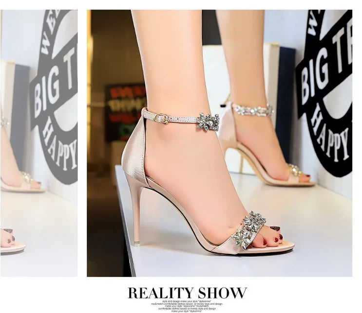 Rhinestone Open Toe Stiletto Heel Sandals for Women