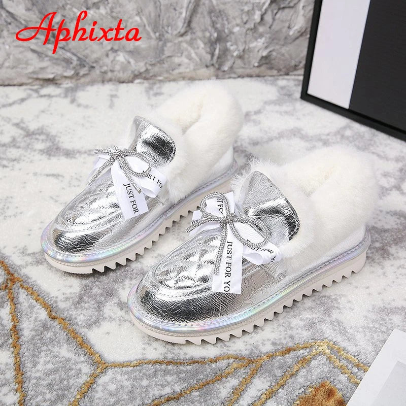 Waterproof Silver Bling Warm Plush Snow Boots for Women