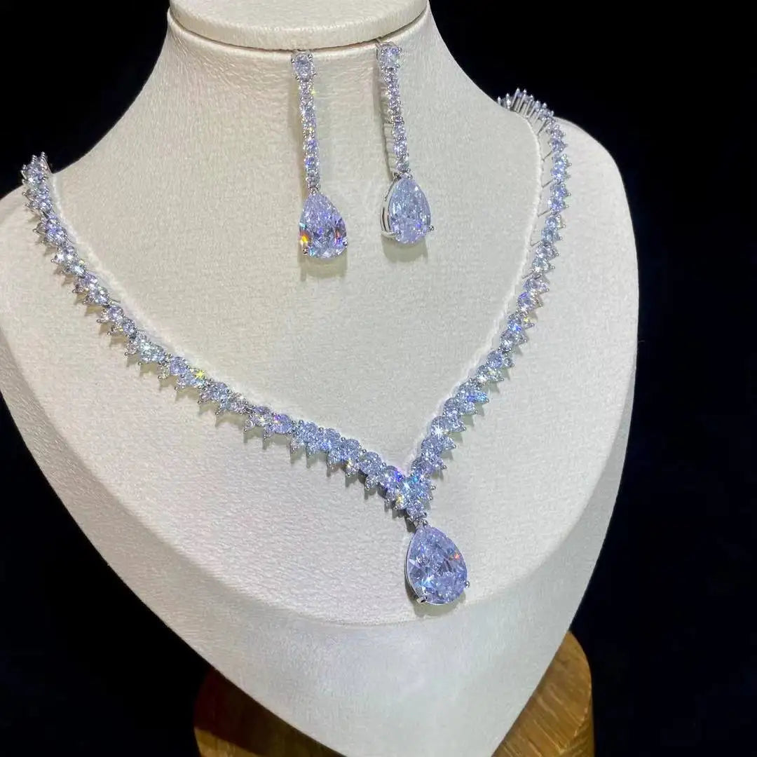 Bridal Water Drop Crystal Necklace And Earring Set For Women