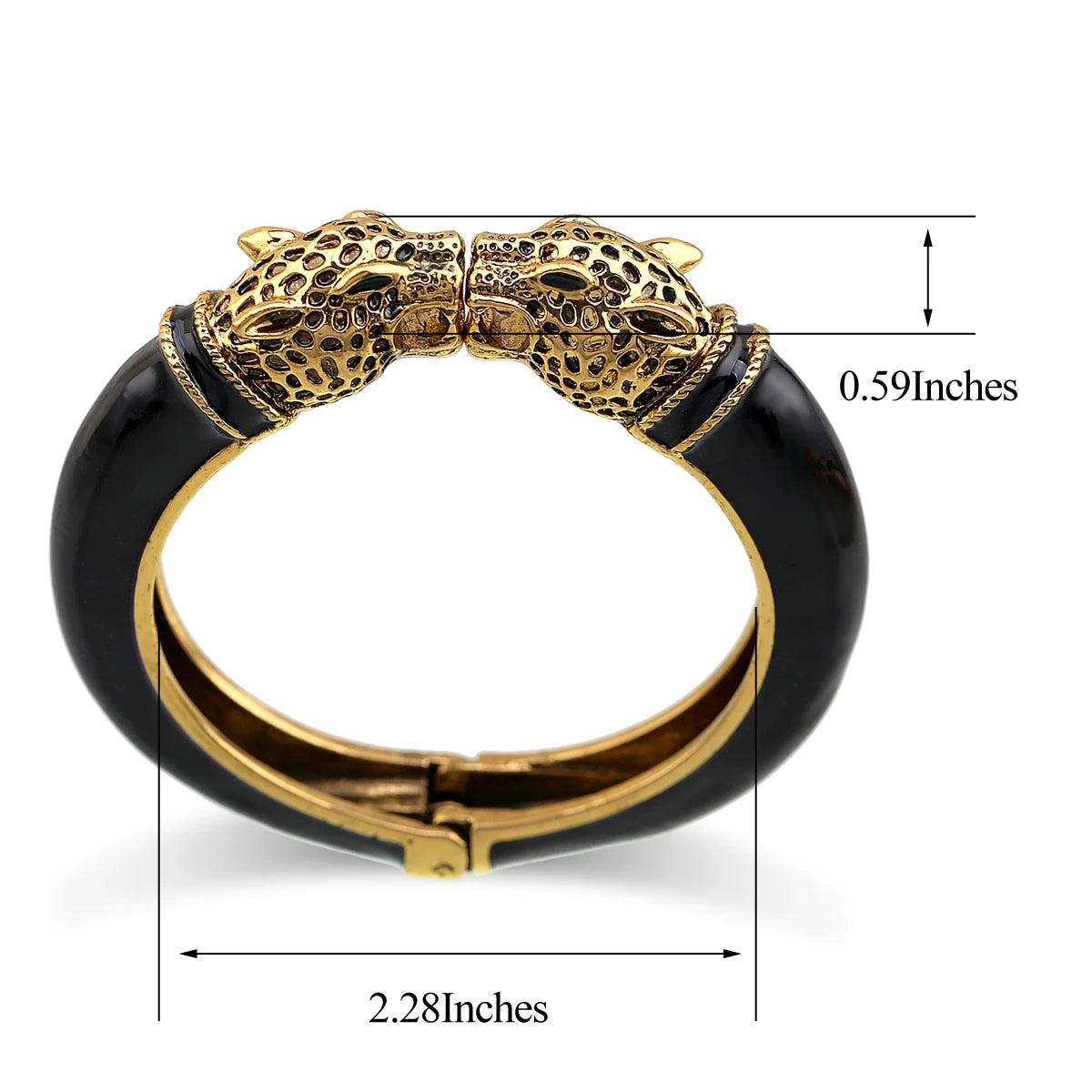 Double Leopard Head Enamel Cuff Bracelet for Women