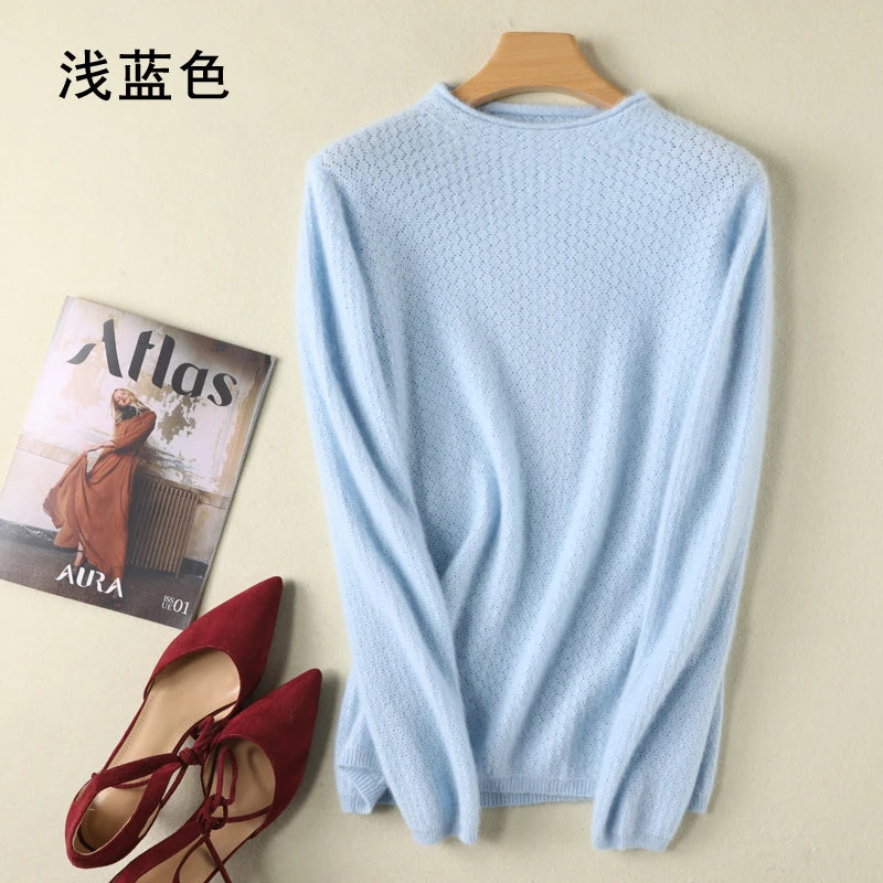 Hollow Knit Cashmere Long Sleeve Sweater for Women