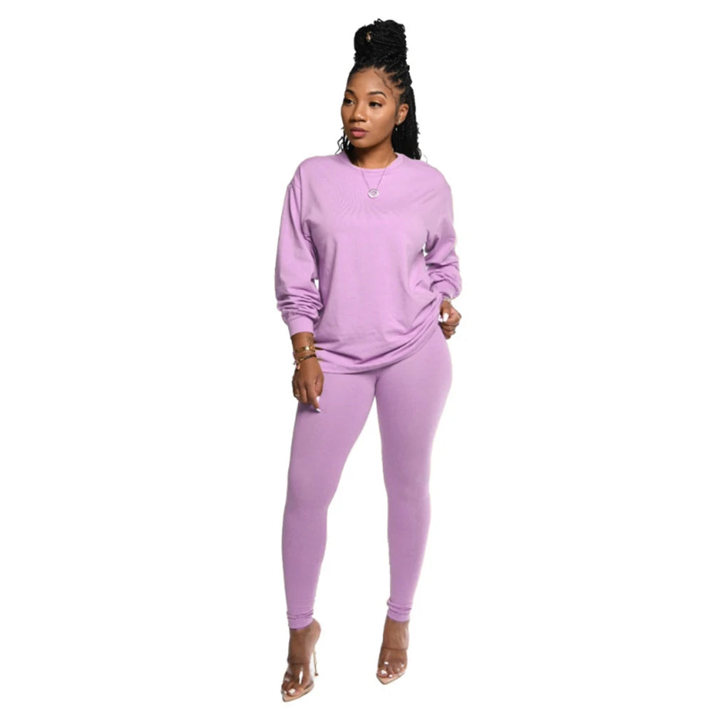 Casual Knit Sweater Top and Pencil Pants Set for Women