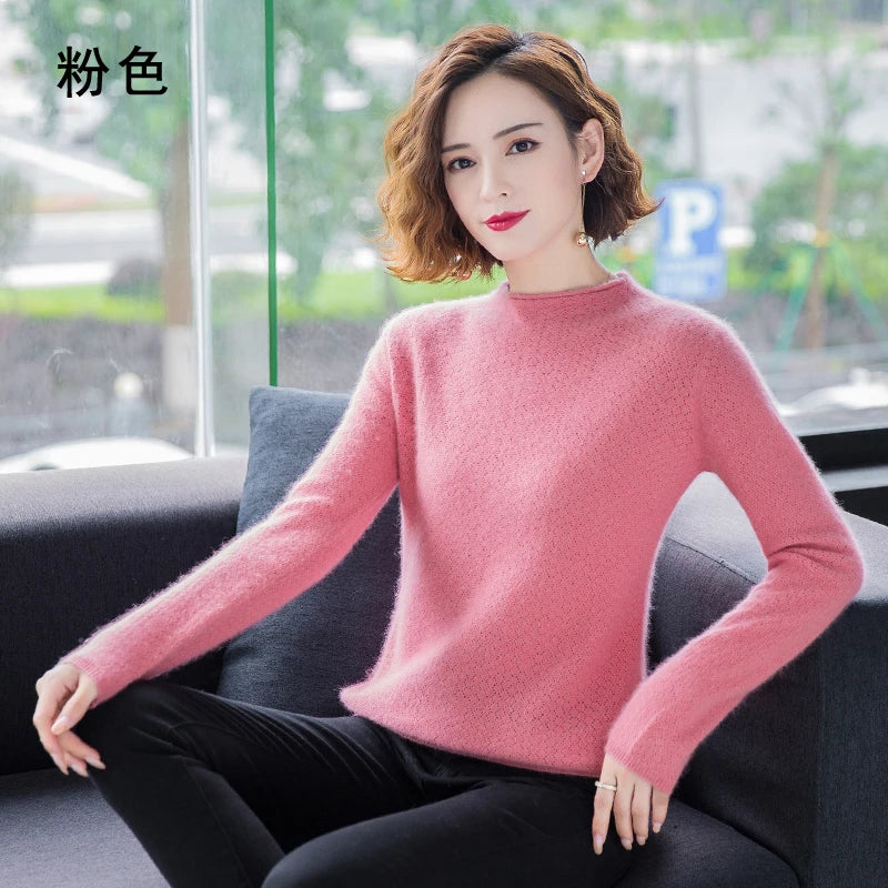Hollow Knit Cashmere Long Sleeve Sweater for Women