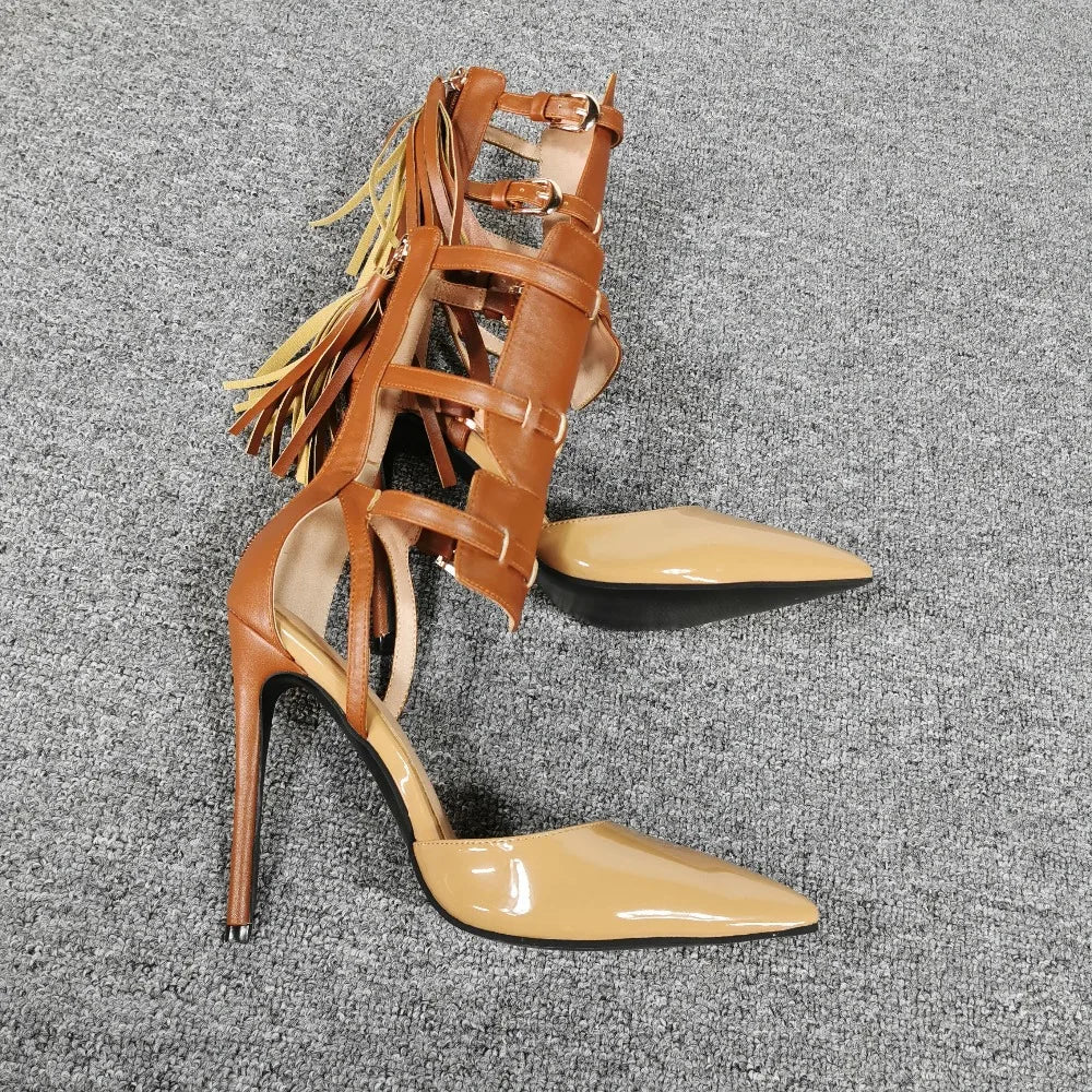 Orange Tassel Pointed Toe High Heel Casual Sandals for Women