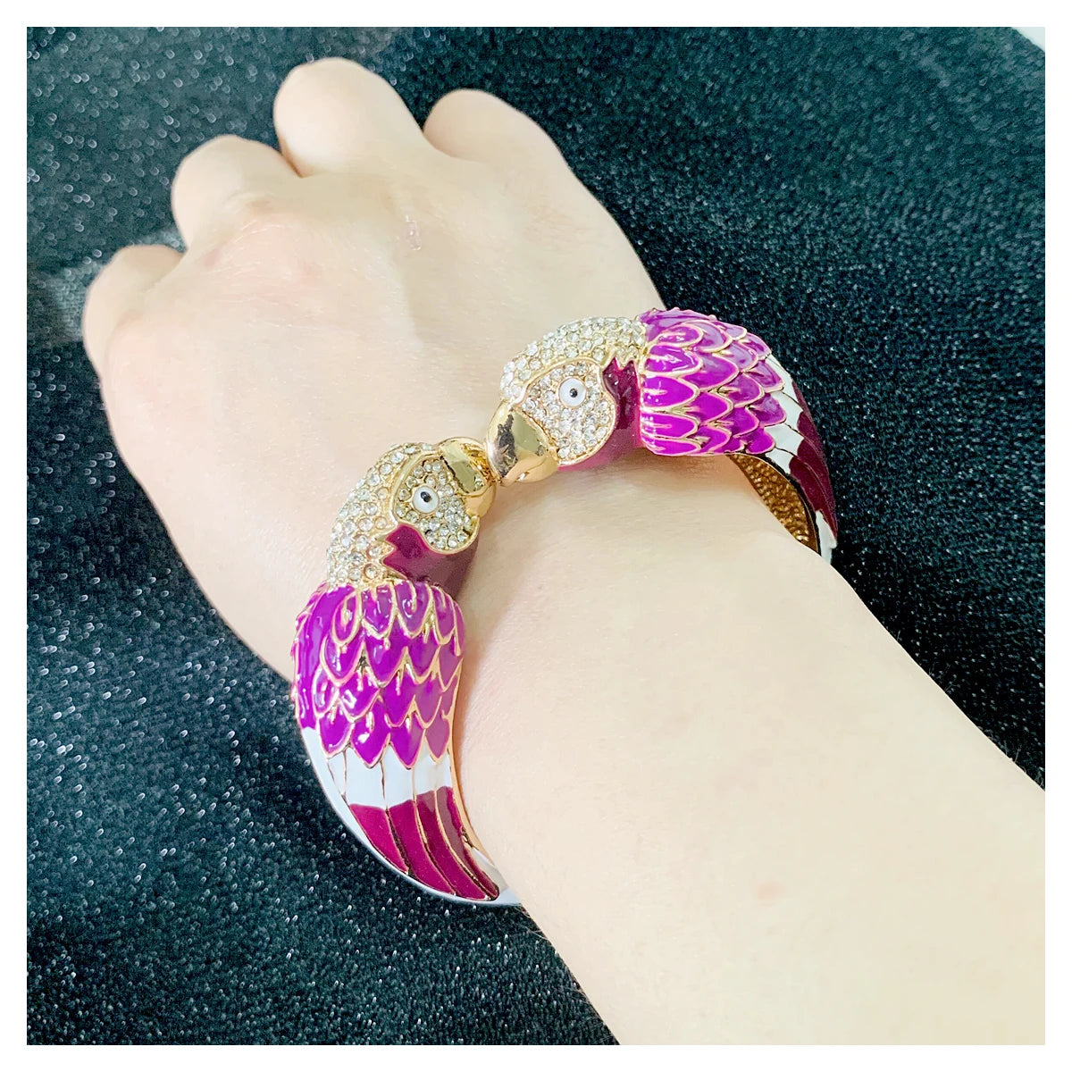Statement Double Macaw Enamel Cuff Bracelet for Women