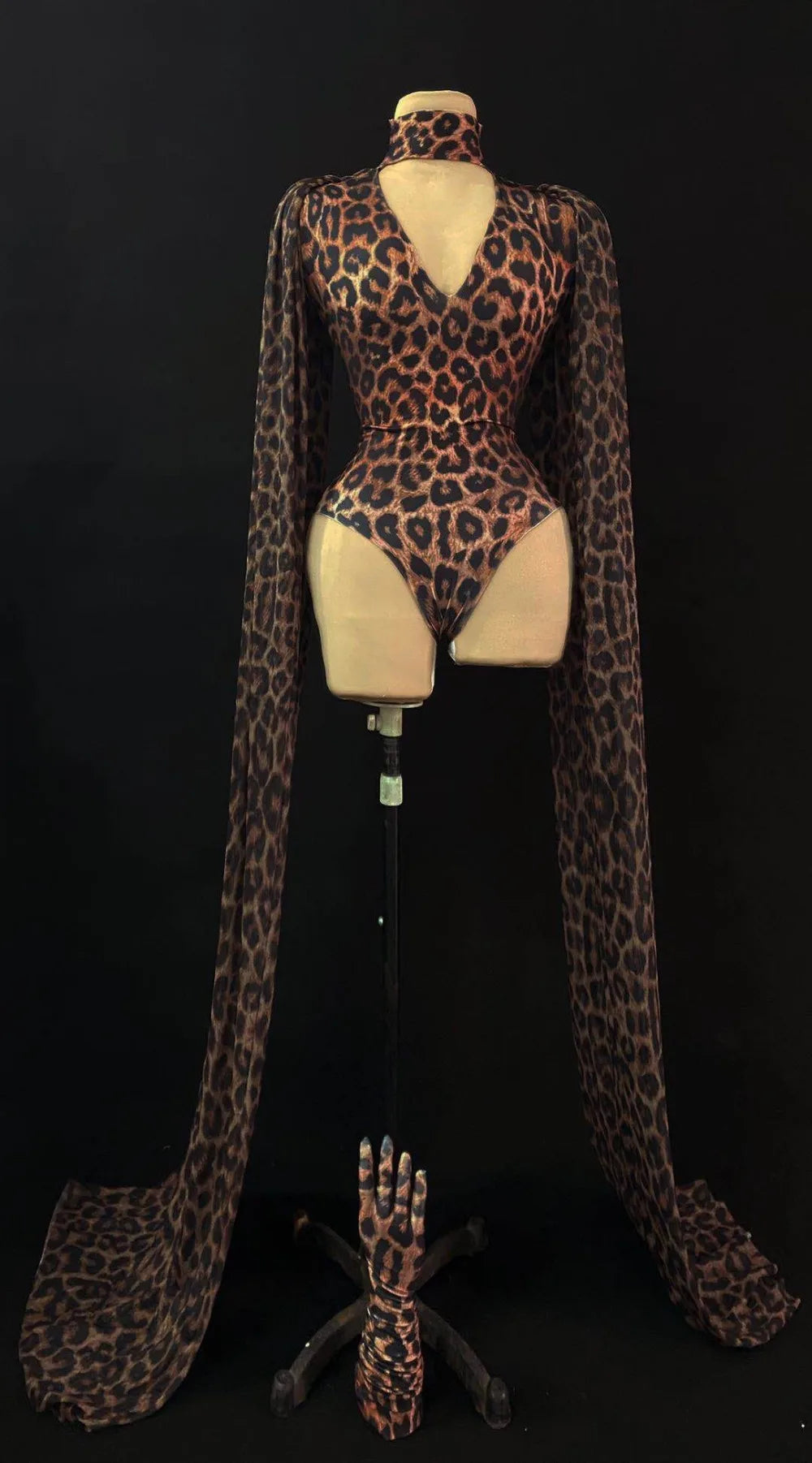 Leopard Print Stage Dance Bodysuit Costume for Women
