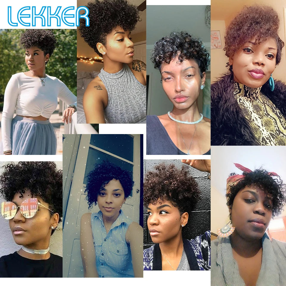 Short Kinky Curly Pixie Bob Human Hair Wig for Women