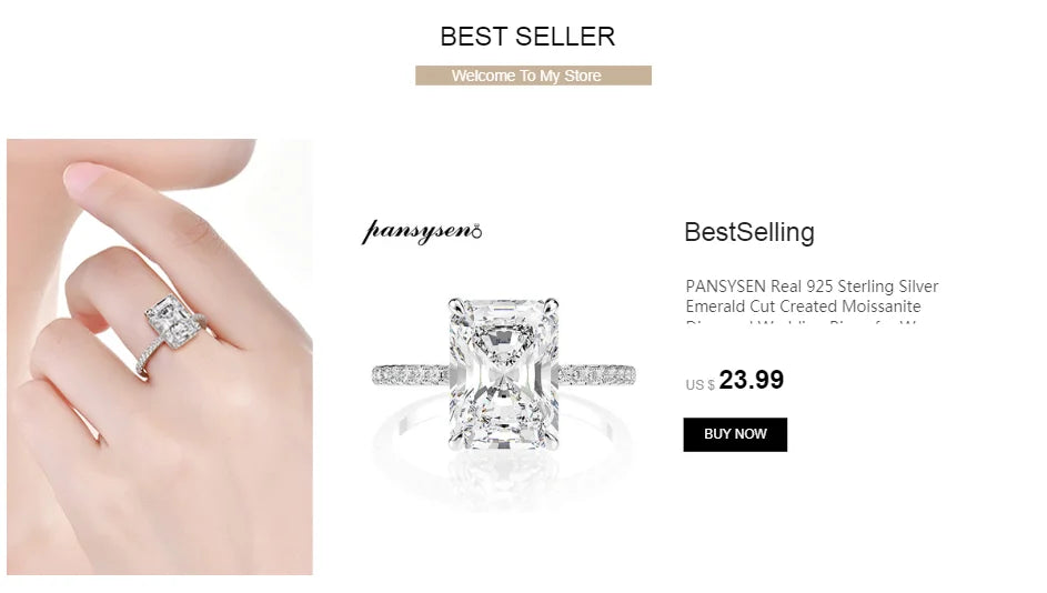 PANSYSEN White/Yellow/Rose Gold Color Luxury 8x10MM Emerald Cut AAA Zircon Rings for Women 100% 925 Sterling Silver Fine Jewelry