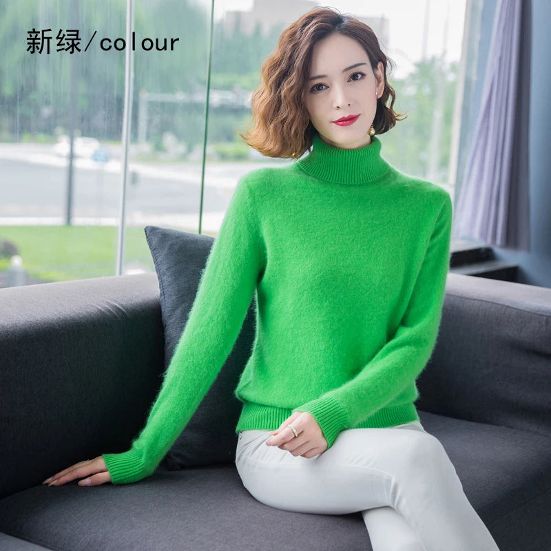Warm High Collar Heavyweight Knit Pullover Sweater for Women