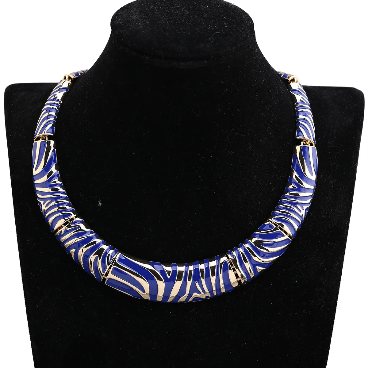 Gold Plated Zebra Stripe Enamel Collar Necklace for Women