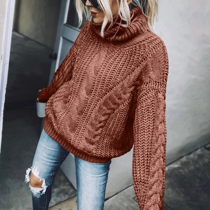 Oversized Chunky Knit Turtleneck Sweater for Women