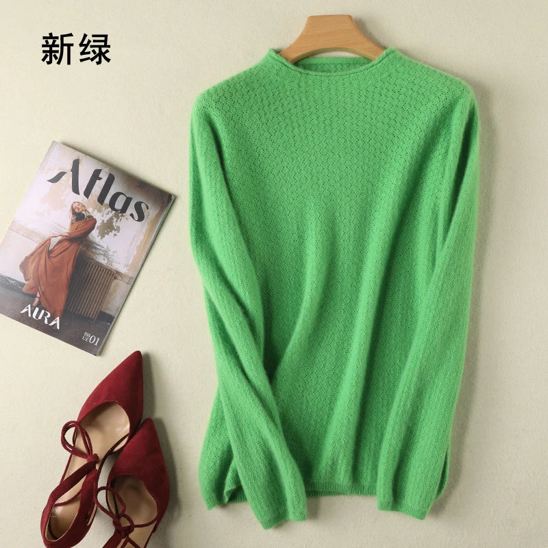 Hollow Knit Cashmere Long Sleeve Sweater for Women