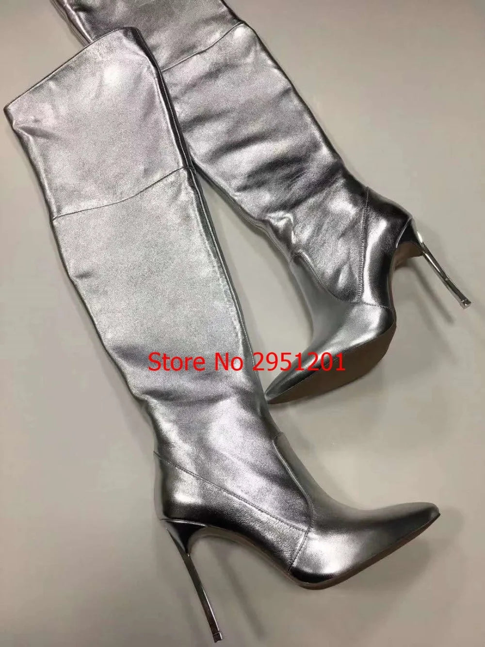 Silver Crystal Square Knee High Boots