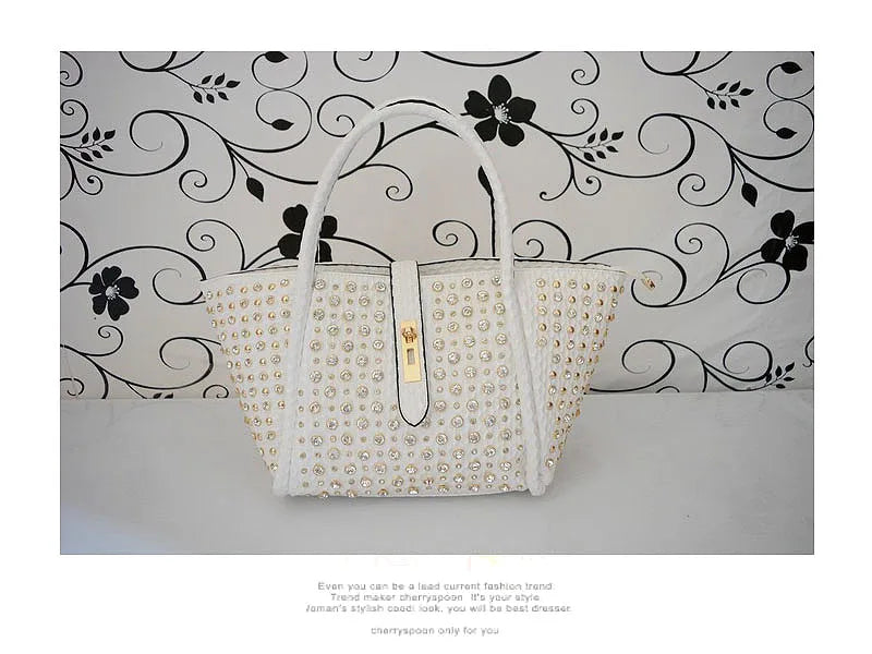 Rhinestone Patent Leather Crossbody Handbag for Women