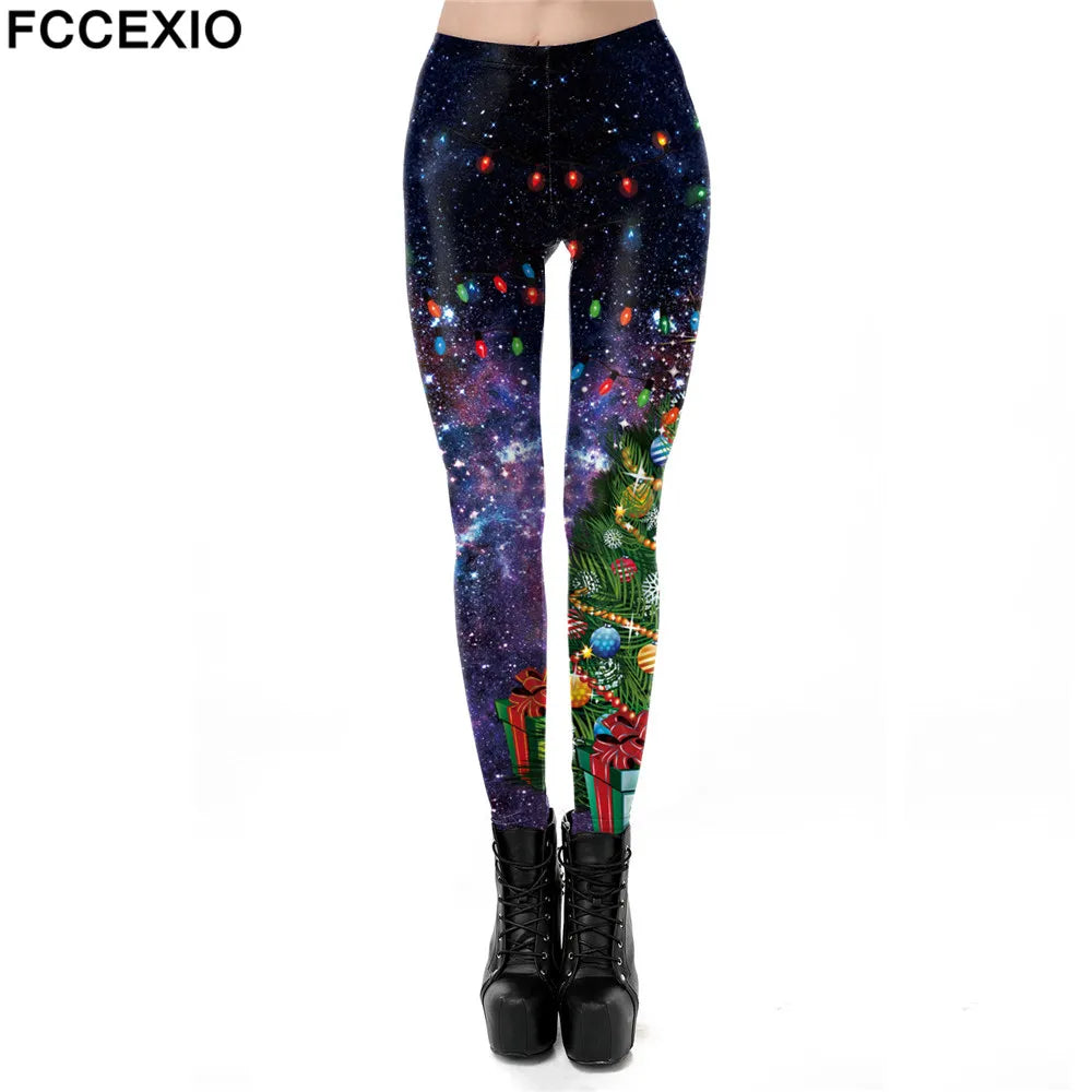 FCCEXIO Christmas Leggings For Women St Patrick's day Leggins 3D Printed Workout Legin Festival Legging Elastic Slim