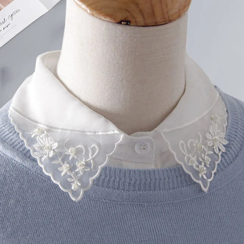 White Fake Collar Shirt Women Shawl Detachable Shirt Collar Lace False Collar Lapel Blouse Women Clothes Accessories Faux Col