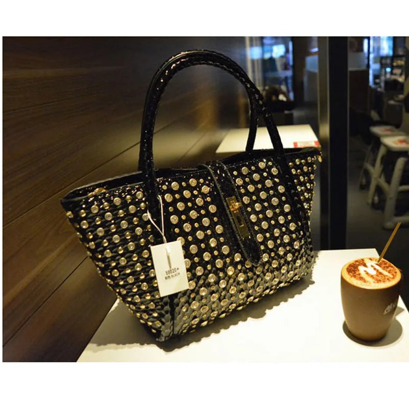 Rhinestone Patent Leather Crossbody Handbag for Women