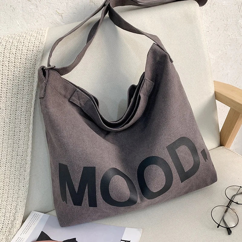 Fashion Letters Printing INS Class Shoulder Bags Large Capacity Canvas Handbags Zipper Closure Book Bag