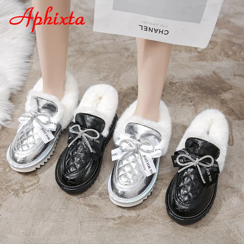Waterproof Silver Bling Warm Plush Snow Boots for Women