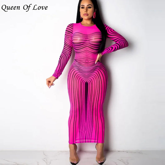 Striped Long Sleeve Maxi Dress
