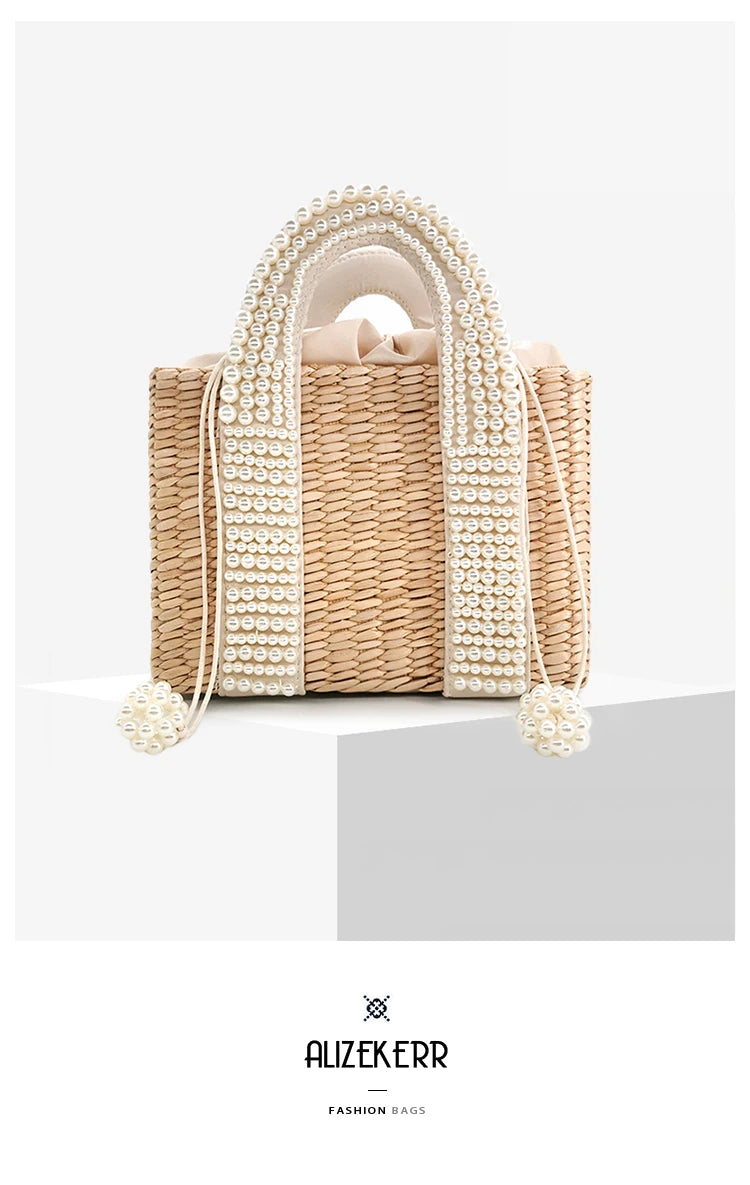 Delicate Handwoven Beaded Straw Tote Bag for Women
