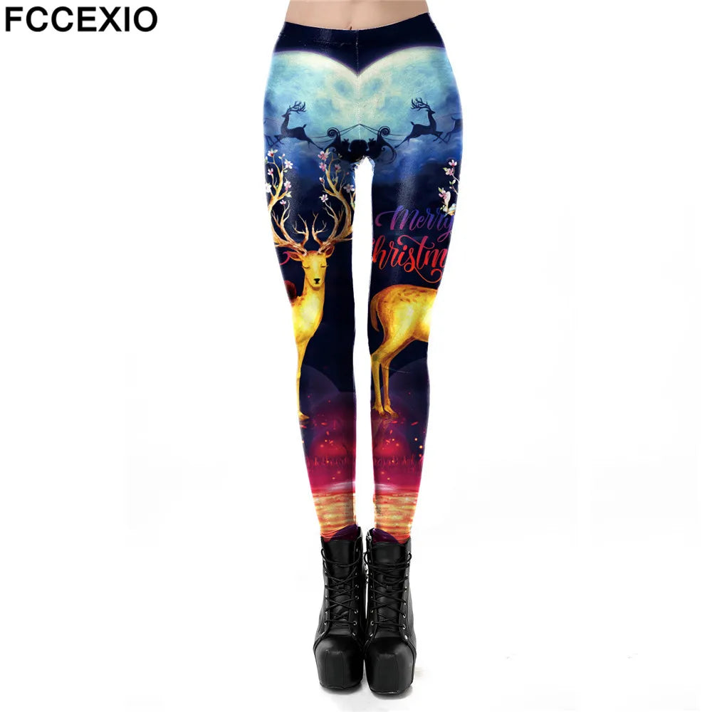 FCCEXIO Christmas Leggings For Women St Patrick's day Leggins 3D Printed Workout Legin Festival Legging Elastic Slim
