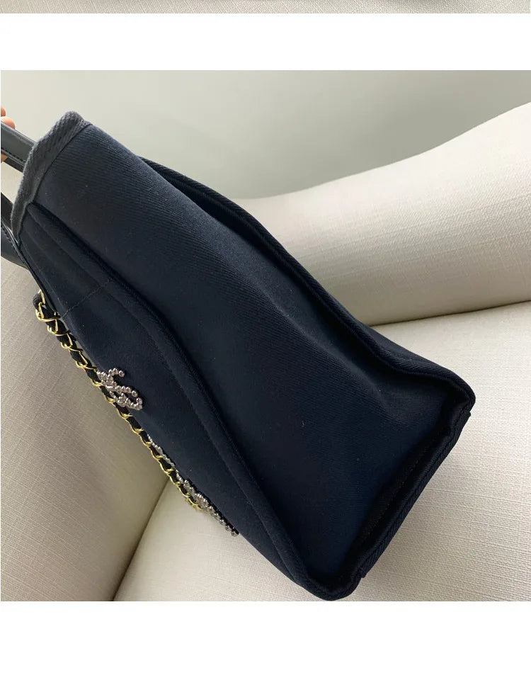 New Women Tote Bag Fashion Canvas Large Handbag Chains Genuine Leather Shoulder Bags Ladies Big Messenger Bag Shopping Bag