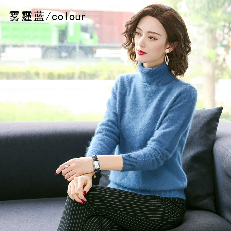 Warm High Collar Heavyweight Knit Pullover Sweater for Women