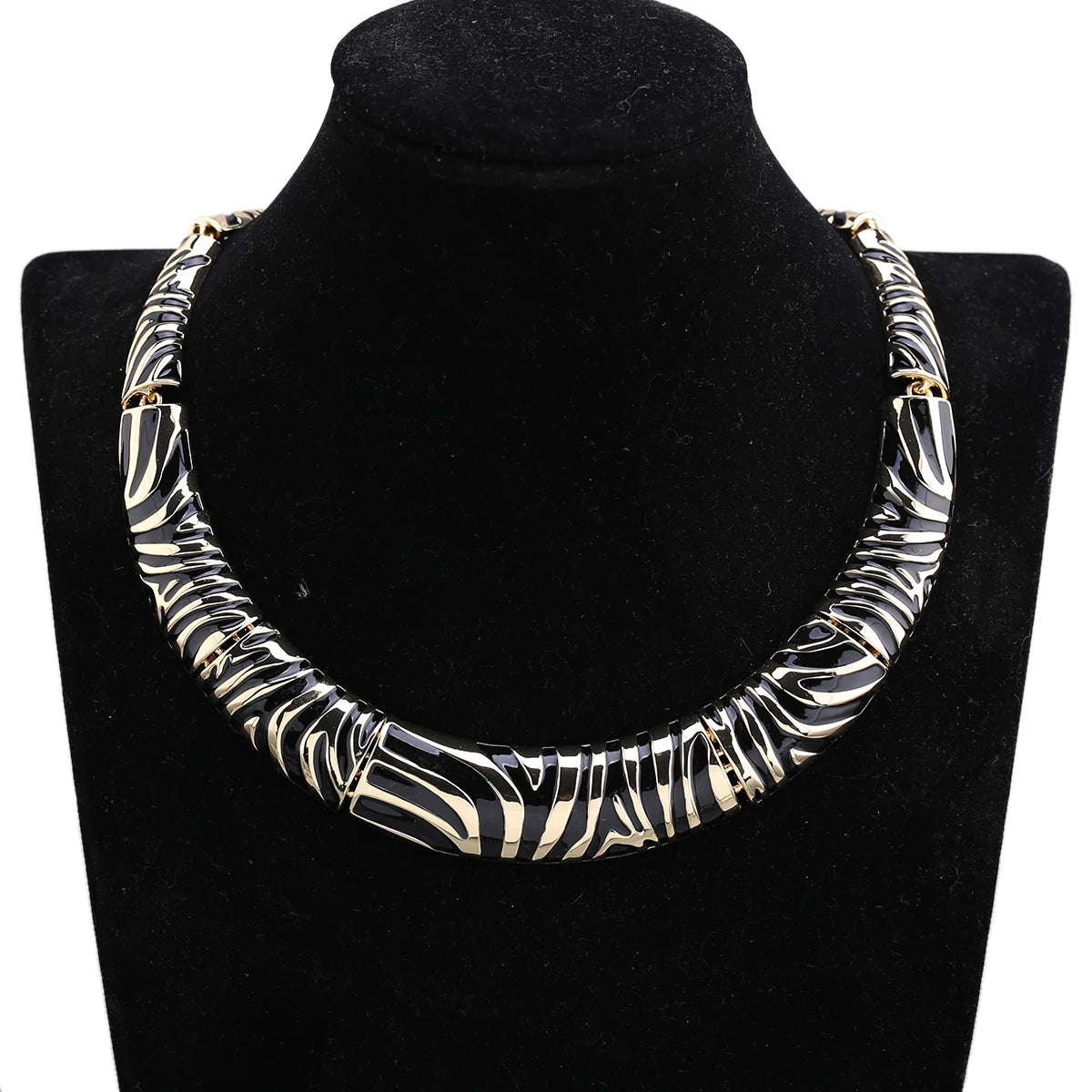 Gold Plated Zebra Stripe Enamel Collar Necklace for Women