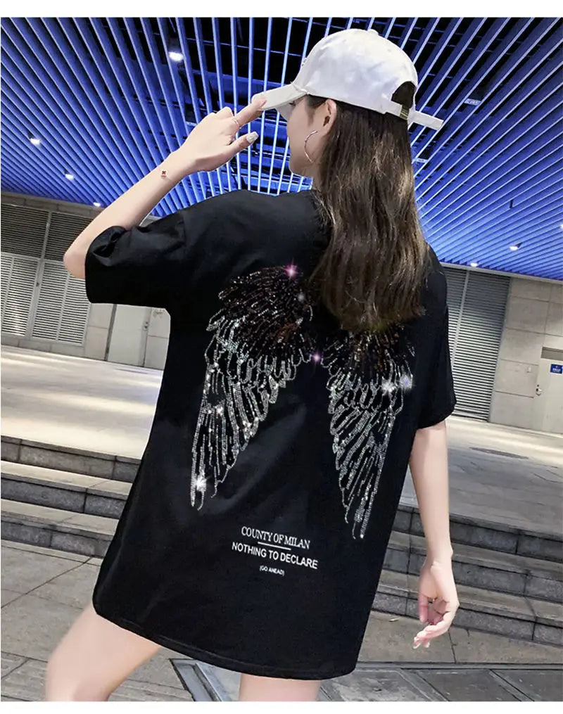 Fashion Women's T-shirt For Summer Short Sleeve Pulovers Midi Loose Clothes Casual Graphic Aesthetic Cotton Tops Korean T Shirt